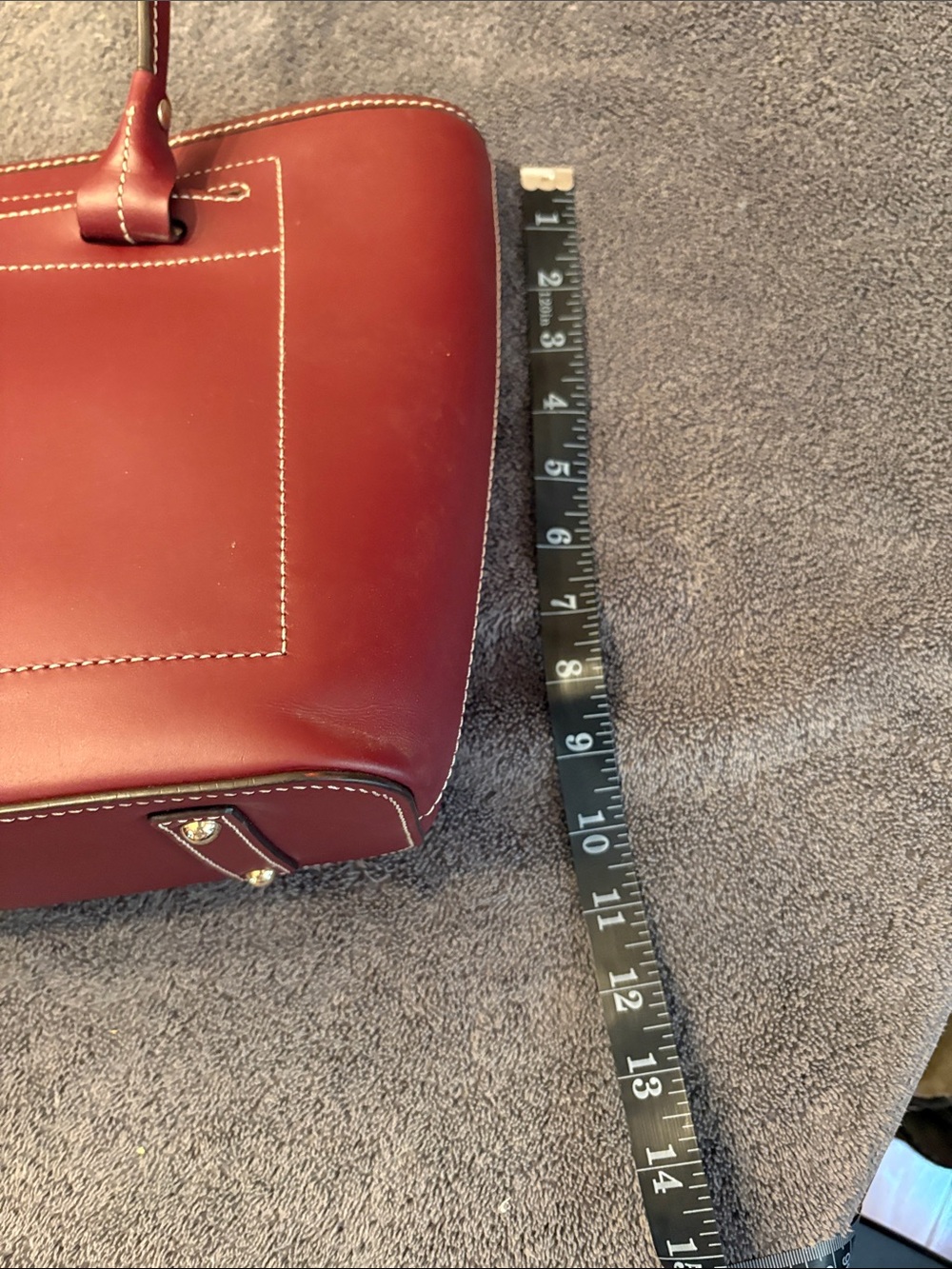 Dooney & Bourke Burgundy Leather Tote with Contrast Stitching - Picture 4 of 7
